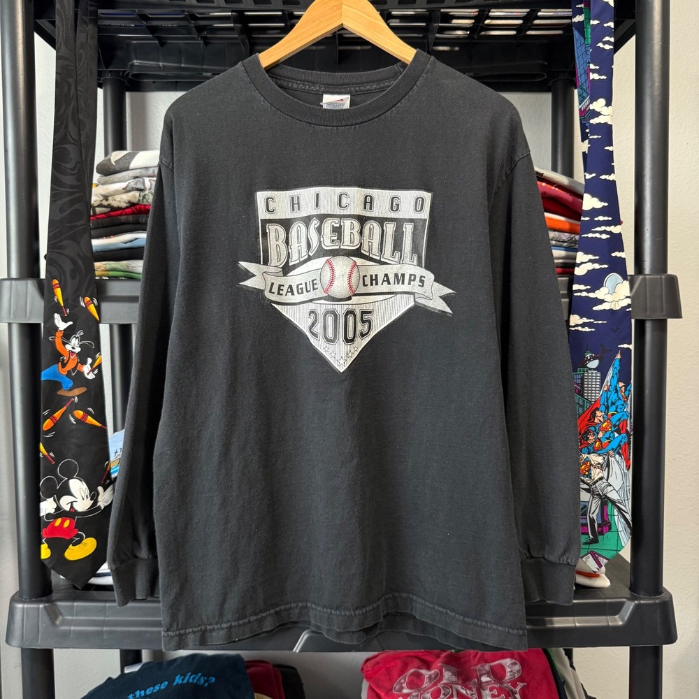 Y2K Black Chicago Baseball League Champs 2005 Long Sleeve Shirt Large